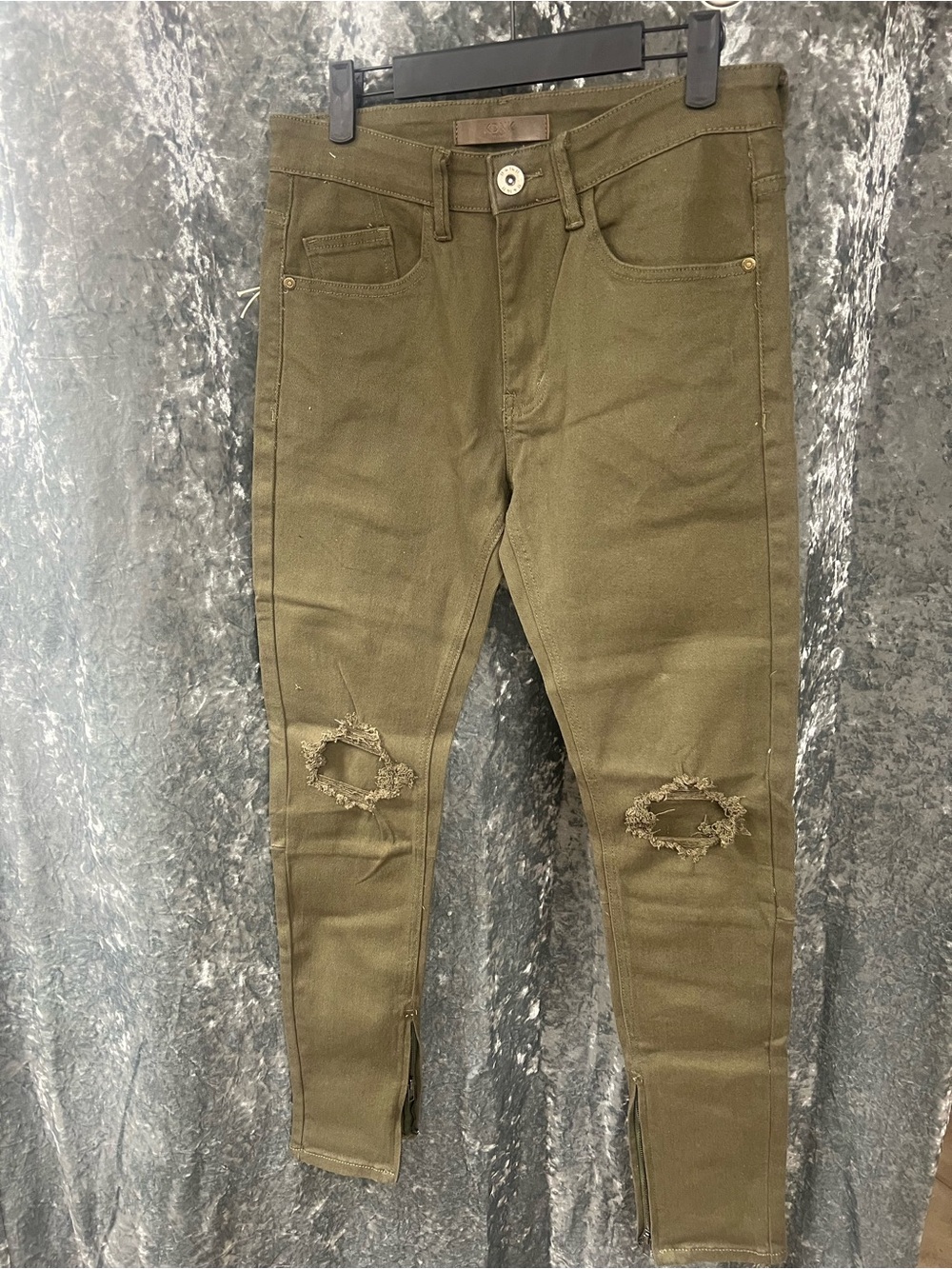 KDNK Skinny Distressed Men's Jeans in Olive Green